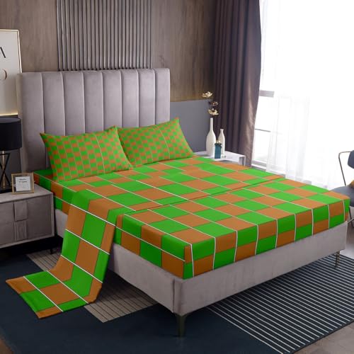 Image of Erosebridal Gaming Checkered Sheet Set King Gamer Plaid Bed Sheets Checkerboard Games Bedding for Kids Boys Girls,Geometric Grids Bed Sheets Set 4 Piece