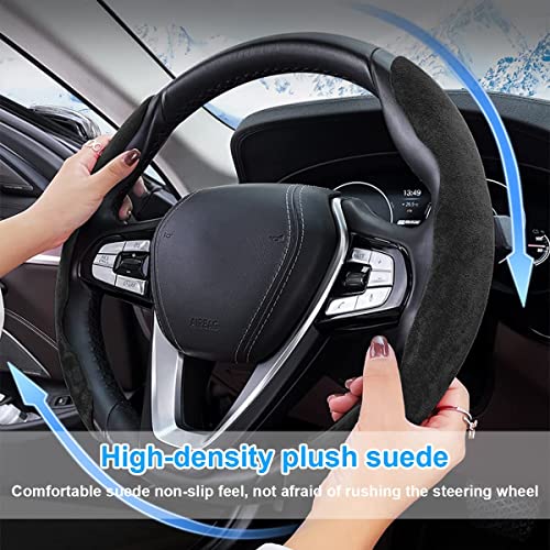 Image of Automaze Abs New Suede Soft Touch Texture Steering Wheel Grip Cover For Cars,Safe And Non Slip Car Interior Accessory(Suede Black)