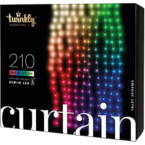 Twinkly Curtain - App-Controlled LED Curtain Lights String with 210 RGB+W (16 Million Colors + Pure Warm White) LEDs. 1.5 x 2.1 Meters. Clear Wire. Indoor and Outdoor Smart Lighting Decoration Cover