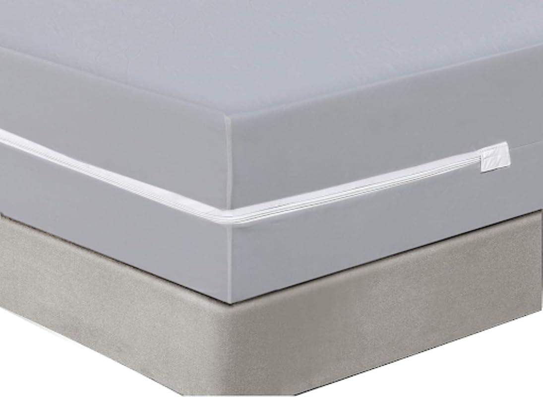 Zipper Fitted Bottom Sheet Twin-10 Inch Deep Pocket, 1800 TC Microfiber, Wrinkle-Free, Breathable & Secure Fit Fitted Style Mattress Cover Light Grey Solid