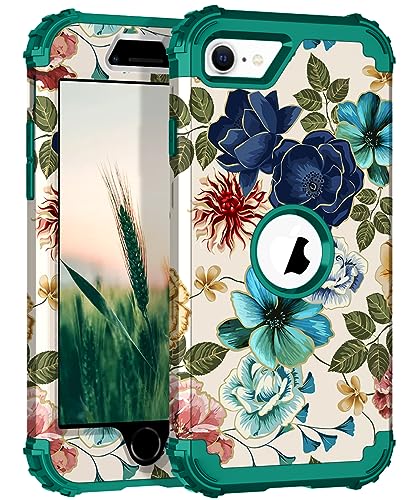 Hocase for iPhone SE 2022/2020 Case, Heavy Duty Shockproof Protection Hard Plastic+Silicone Rubber Hybrid Protective Case for iPhone SE 3rd/2nd Generation (4.7