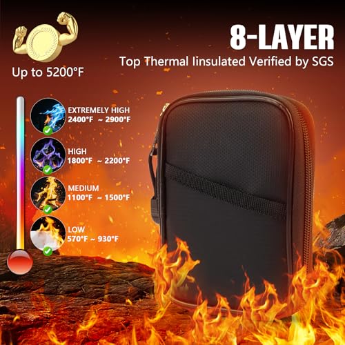 Grothery 5200°F Fireproof Passport Holder Office Essentials Fireproof&Waterproof Travel Document Organizer 8 Layer Heat Insulated Passport Cover for Men Women Hold Passport, Ticket, ID, Portable Black2