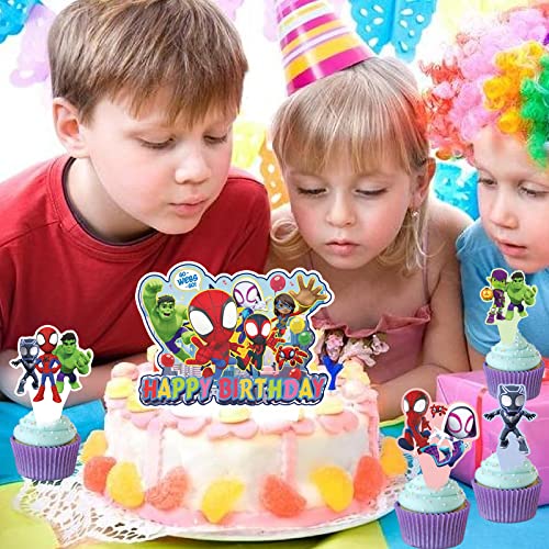 Ttcr 30Pcs Anime Cupcake Toppers Cartoon Top Spidey And His Amazing Friends Birthday Decorations Childrens Party Supplie #TOP1