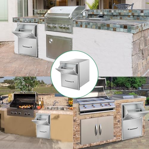 Image of Outdoor Kitchen Drawers 16 inch W x 20 inch H x 20 inch D Stainless Steel Paper Towel Drawers with Ergonomic Handle for BBQ Island, Patio Grill Station & Outdoor Kitchen Cabinets