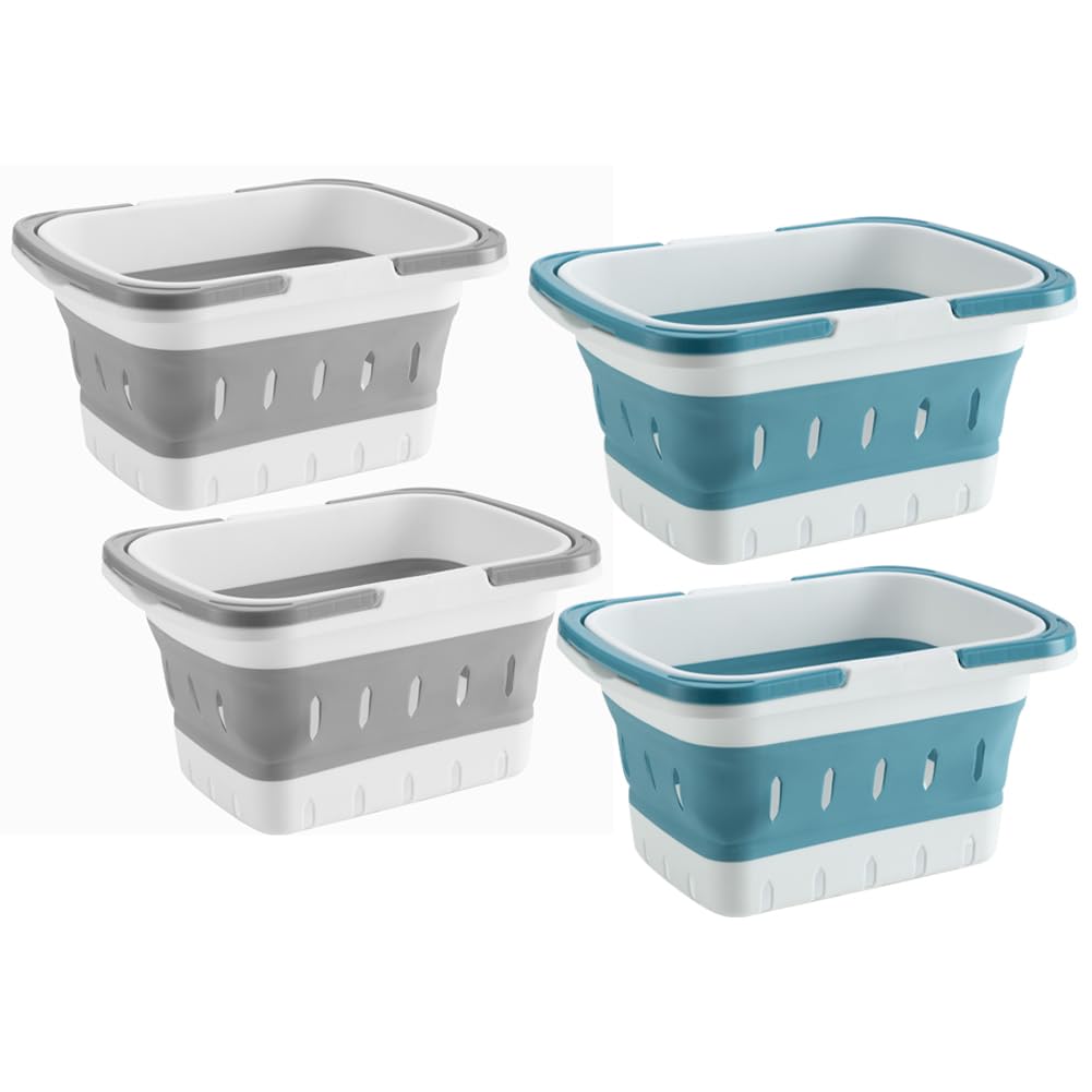 ANNIYA 4 Pack Collapsible Plastic Shower Caddy Basket with Handles Box Storage Organizer Laundry Bin for Bathroom Kitchen