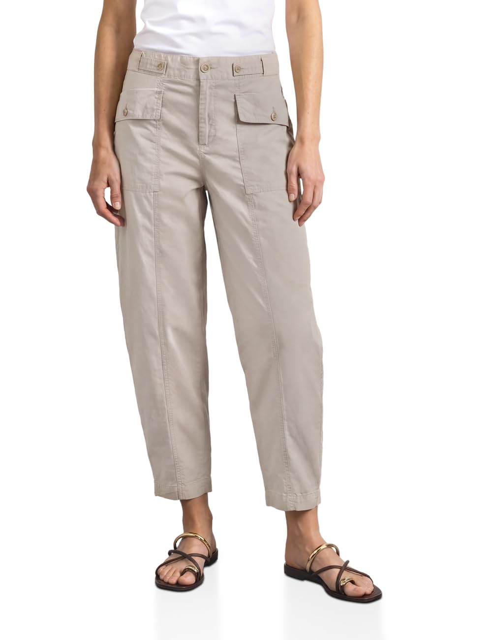 Street One Women's High Waist Barrel Leg Trousers in Casual Fit 3818741, Clay Sand, 36W x 28L