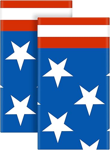 Miniatura 4 de Esjay Mantel del 4 de julio, paquete de 2 manteles de plástico con bandera estadounidense (54 x 72 pulgadas) para suministros de fiesta patriótica,