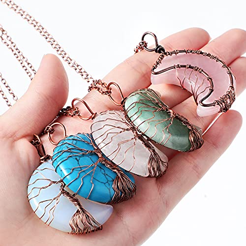 10 Pieces Crystal Necklaces Life Tree Moon Necklace Healing Crystal Stones Spiritual Pendants Natural Quartz Jewelry with Exquisite Velvet Bag for Women (Classic Style)4