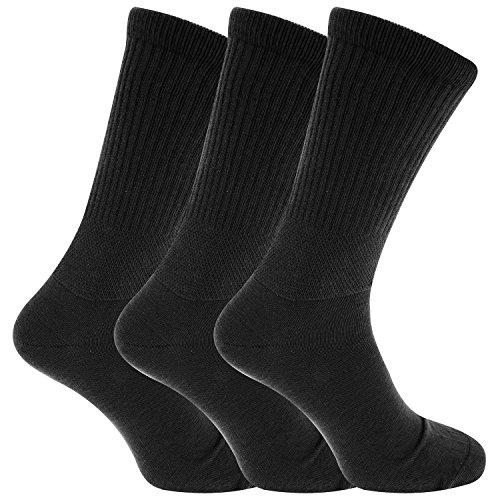 6x Pairs of Men's Diabetic EXTRA WIDE Non Elastic BIG FOOT Socks with Hand Linked Toe Seam/UK 11-14 Eur 45-49 (Black)
