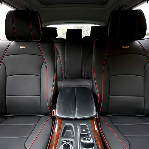 TLH Ultra Comfort Leatherette Seat Cushions Full Set, Black Red Trim Color-Universal Fit for Cars, Auto, Trucks, SUV