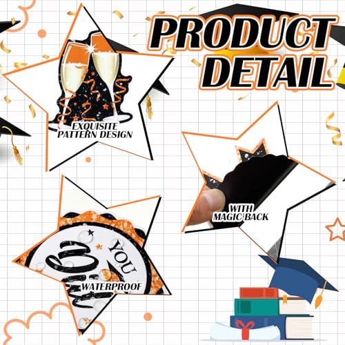 Image of Landhoow 30 Pcs Graduation Car Magnets 2026 Senior Graduation Car Decoration Bumper Sticker Congrats Grad Magnet Magnetic Refrigerator Decal for Grad Parade Party Supplies(Orange, Black)