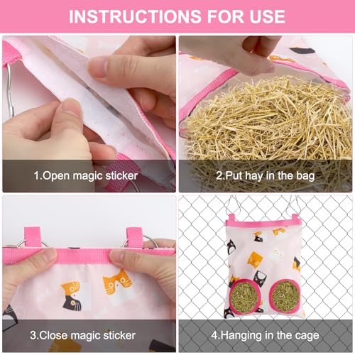 Heusack für Kaninchen 3er Set – Hängender Heutasche für Meerschweinchen, Chinchillas, Hamster, 24x19cm, Mit 2 Löchern, Wasserdicht, Robust und Langlebig für Kleintiere