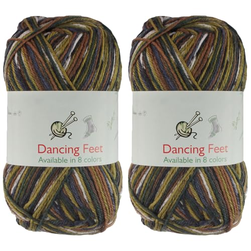JubileeYarn Dancing Feet Yarn - Self-Striping Hiking Sock Superwash Wool - Lodge Forest - 2 Skeins