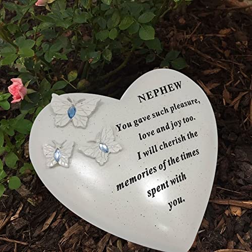 Personalised Grave Ornament/Memorial Plaque with Heart With 3 butterflies & Blue Gems | Graveside Decoration Gift in the Loving Memory of your Loving Deceased Ones (Nephew) - Image 2
