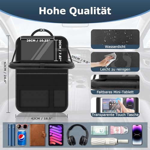 Car Seat Organiser, 2 Pack Car Organiser Large Car Organiser Back Seat for Kids Multifunctional Waterproof Car Back Seat Organiser with Folding Table, Tablet Pockets and Many Pockets