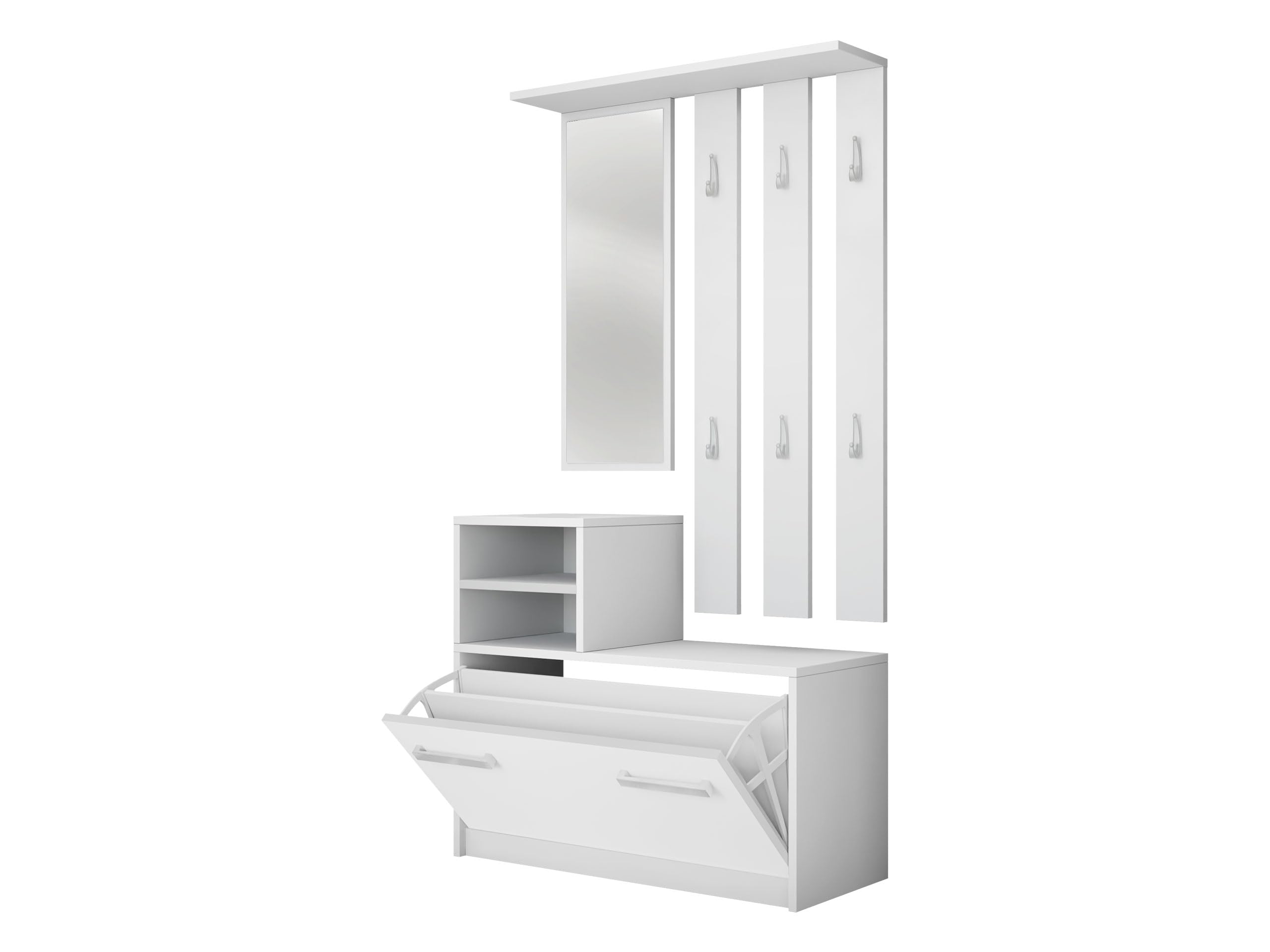 Mirjan24 Garderoben-Set Biel mit 6 Kleiderhaken, Spiegel, Schuhschrank, Farbauswahl, Wandgarderobe (Sonoma Eiche)