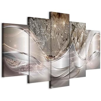 murando Abstract Flowers Pictures 200 x 100 cm Fleece Canvas Picture 5-Piece Art Print Modern Wall Pictures XXL Living Room Bedroom Wall Decoration Design Dandelion Nature Grey