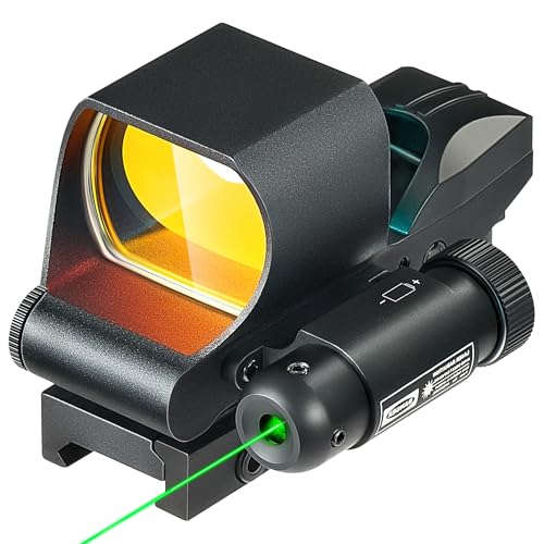 PINTY Reflex Sight Green Laser Combo, 3 MOA Red Dot Sight with Integrated Green Laser 4 Reticle Patterns 5 Brightness Levels for 20 mm Picatinny Weaver Rails, Tactical Optics for Rifle Pistol Airsoft