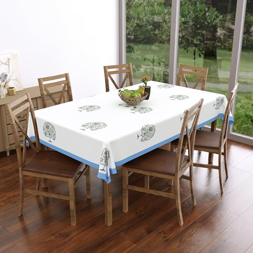 Image of BLOCKS OF INDIA Hand Block /Batik Print Rectangular Table Cloth for 6 Seater Dining Table (60 Inch X 90 Inch)(Blue Tree of Life)