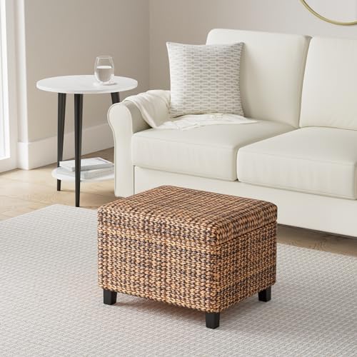 BIRDROCK HOME Woven Seagrass Storage Ottoman with Safety Hinges - Easy-to-Open Lid, Sturdy Construction - Natural Brown Finish - Large Storage Space Ideal for Living Room, Bedroom, Dorm - 22x18x16 - Thumbnail 2