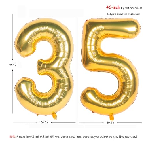 Image of 40 Inch gold Number Balloons 35 Helium Foil Mylar Balloon | Birthday Party banquet Decoration 35