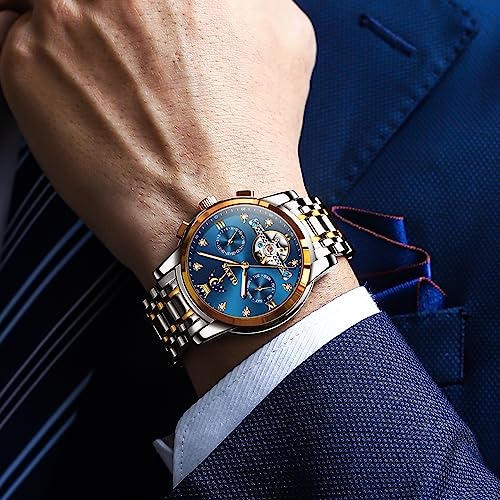 Image of OLEVS Automatic Watches for Men 43MM Skeleton Large Dial 3Hand Self Winding Watch Stainless Steel Dress Luxury Mechanical Waterproof Luminous Wirst Watch Gift