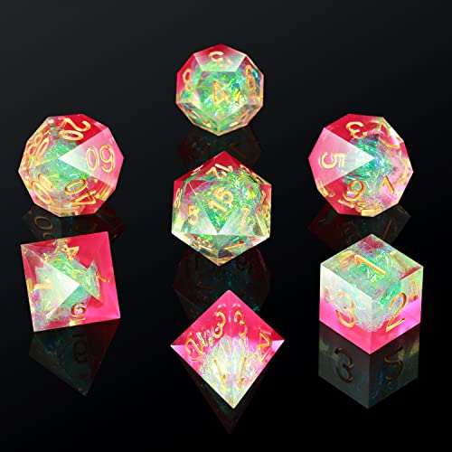 Rose DND Dice Set,DNDND Handmade Sharp Edge Dungeons and Dragons Dice Set including Gorgeous Gift Case for DND (Rose and Tranlucent with Gold Number) - Image 4