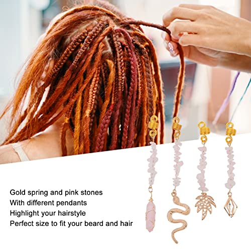 4pcs Stone Pendant for Hair Braiding Different Pendants Hair Dreadlocks Rings Gold Spring Exquisite Pink Stones Hair Jewelry for Braids - Image 3