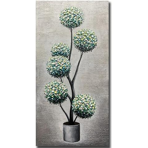 Yotree Wall Art, 24x48 Inch Paintings Oil Hand Painting Blue HydrangeaTree Painting 3D Hand-Painted On Canvas Abstract Artwork Art Wood Inside Framed Hanging Wall Decoration Abstract Painting Cover