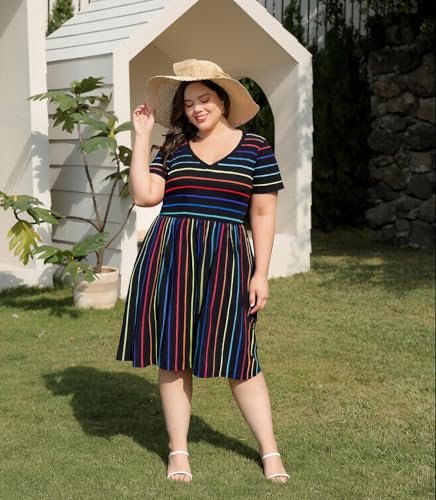 Image of RITERA Plus Size Dresses for Curvy Women Summer Spring Womens Dress V Neck Short Sleeve Casual Dress with Pockets XL-5XL