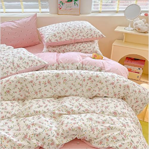 LifeTB Pink Floral Duvet Cover Set Twin Garden Style Aesthetic Flower Duvet Cover Soft 100% Cotton Girls Cottagecore Bedding Set Vintage Floral Botanical Comforter Cover with Zipper Closure by LifeTB - Used condition - Image 4