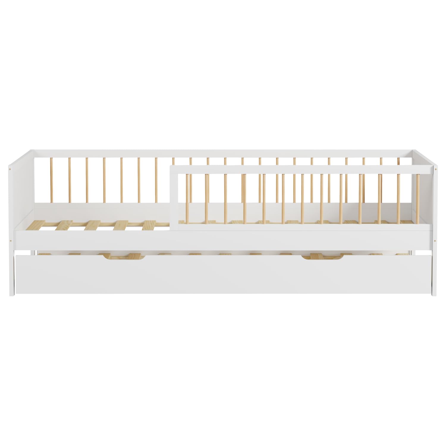 Happy Garden - Cama nido de madera, color blanco Adam, cama adicional con somier de láminas, almacenamiento bajo somier principal