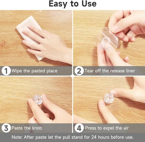 Image of Qolixs Cabinet Drawer Pull Knobs-Self Adhesive Clear Polished Acrylic Crystal Shaped Pulls Handles Knobs for Wardrobe Kitchen Cupboard Bathroom Dresser Furniture Door Window Pack of 04.