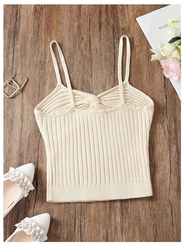 SweatyRocks Girl's Twist Front Tank Tops Spaghetti Strap Sleeveless Slim Fit Ribbed Knit Cami Tanks2