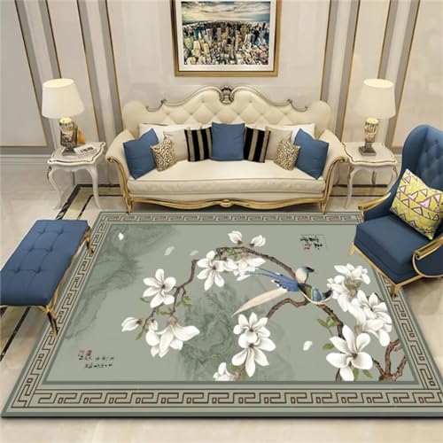 Tapis à poils courts lavable en machine grand format 180x250cm motif fleurs
