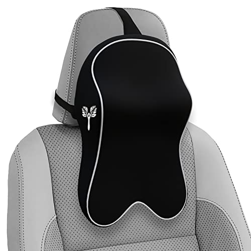 Grin Health Orthopedic Car Neck Rest Pillow Superior Neck Support Cushion Car Seat Headrest Cushion -Car Neck Pillow for Neck Pain Relief in Office, Driving - Black