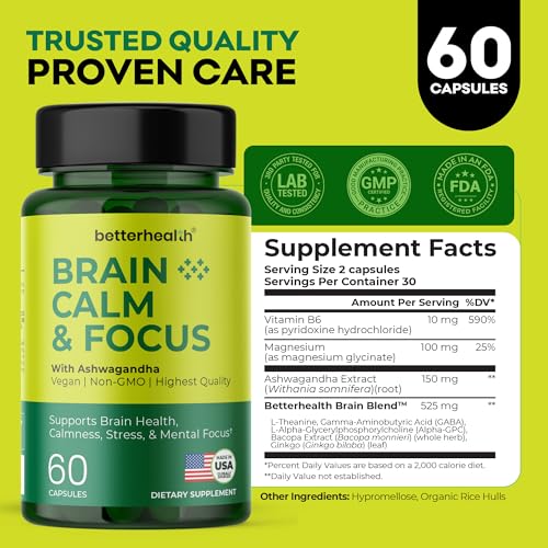 Brain Health Supplement for Memory, Focus & Calm, Cognitive Support with Ashwagandha, L-Theanine, Alpha GPC, Bacopa & Ginkgo, Daily Brain Support, 60 Capsules - Image 5