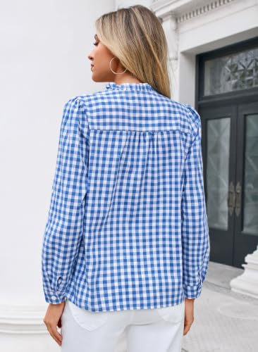 Halife Puff Sleeve Tops for Women Vneck Plaid Shirts Business Casual Outfit - image 4