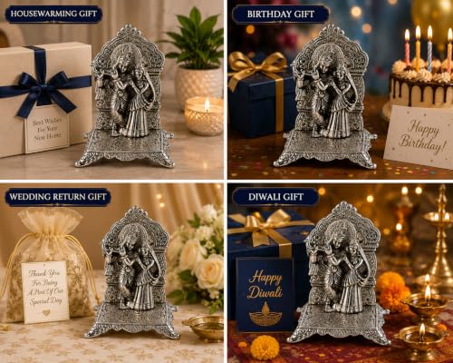 Image of Lavanaya Silver - Silver Plated God Idol Radha Krishna Statue |Showpiece with Premium Gift Box Packing (RKSC(RVB))