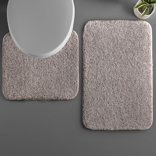 Image of LUXE HOME INTERNATIONAL Polyester Contour Bath Mat - Washable, Anti Skid, Water Absorbent Contour Mats for Bathroom, Toilet, Wash Basin & Bathroom Contour Mat Set (Cocoa, 45x 75 cm & 40x45)