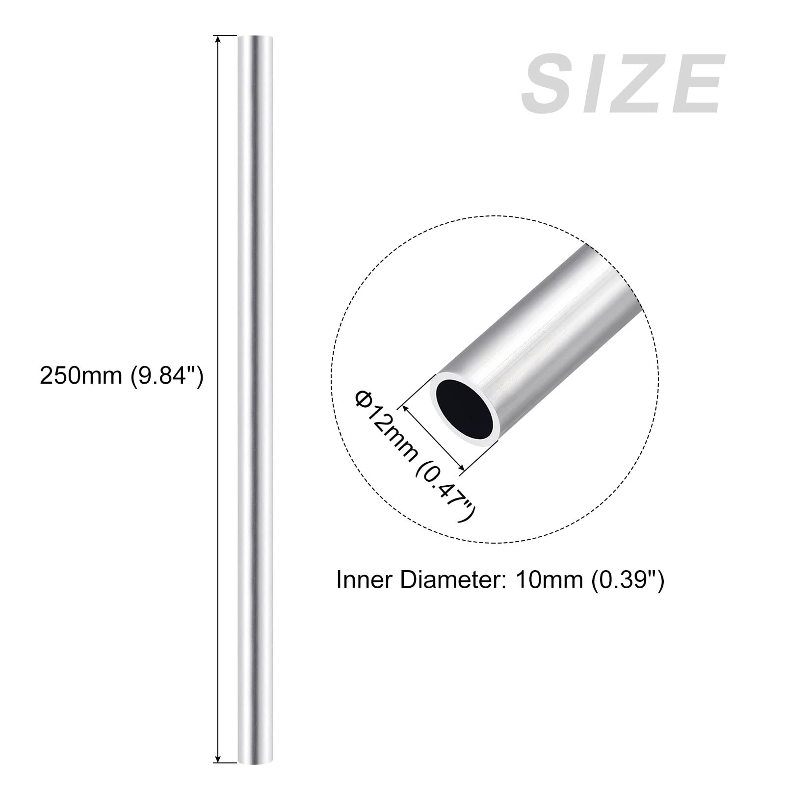 METALLIXITY 6063 Aluminum Tube (12mm OD x 10mm ID x 250mm L) 3Pcs, Aluminum Round Tubing, for Home Furnishing Machinery - Image 2