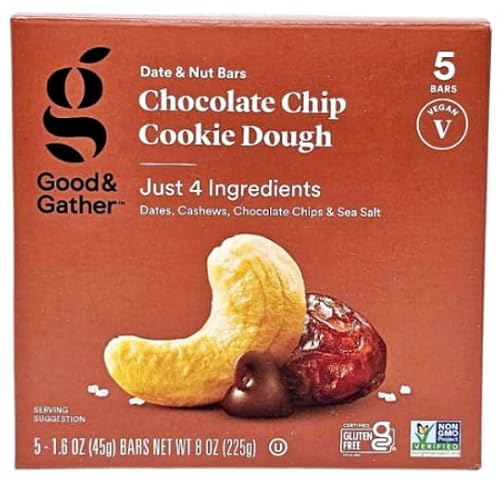 Good & Gather Date and Nut Bars Chocolate Chip Cookie Dough 8oz (Pack of 2) and Tesadorz Reusable Storage Bag Bundle