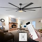 JHHF Ceiling Fan with Lights, 84” Black Large Ceiling fan with Remote and Wall Switch, Quiet Reversi