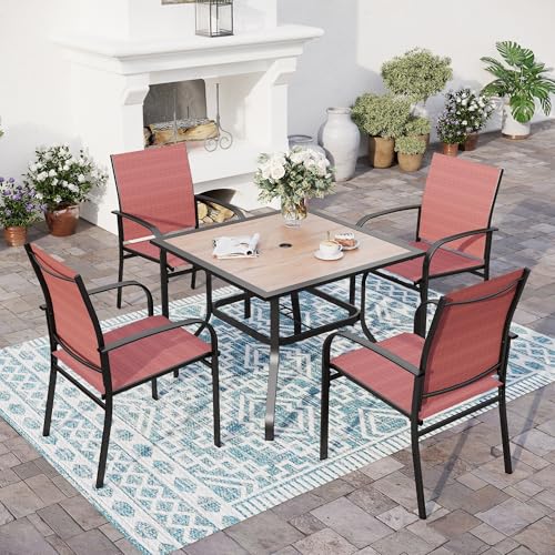 Image of SUNSHINE VALLEY Patio Dining Set for 4, 37 inch Metal Table & Red Chairs