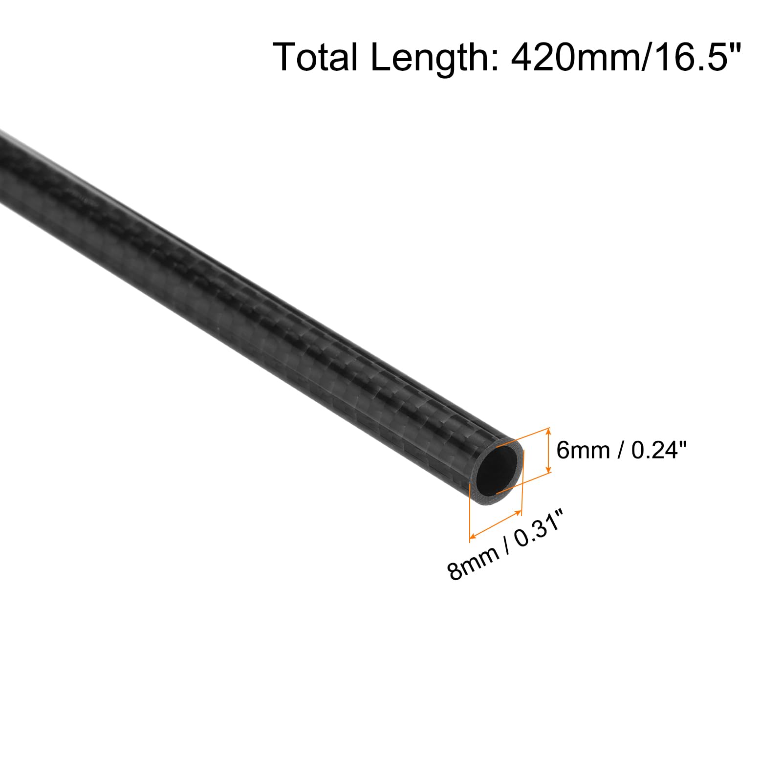QUARKZMAN 4Pcs Tubes en Fibre de Carbone 6 x 8 x 420mm Surface Lisse Tissage Sergé Brillant Rod 3K Enroulé Enroulement de Tubes Ronds en Carbone pour Avion Rc Quadcopter Multicopter