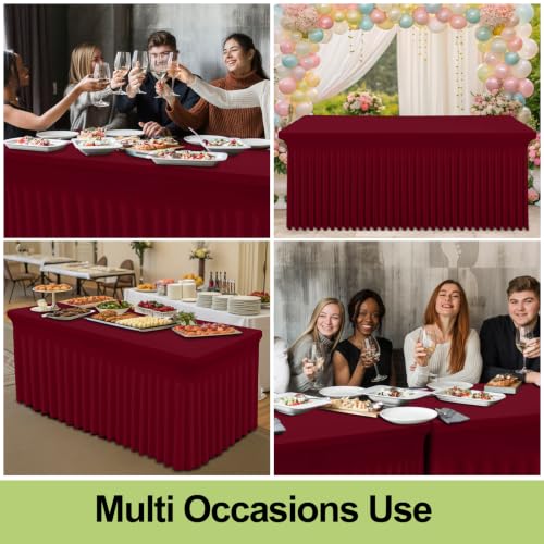 Image of Smiry 2 Pack Spandex Elastic Fitted Table Cloth Skirt for 6FT Table | Stretch Washable Table Cloth, Banquet Table Cover for Wedding, Party, Indoor & Trade Shows, (Wine Red, 72Lx30Wx30H)