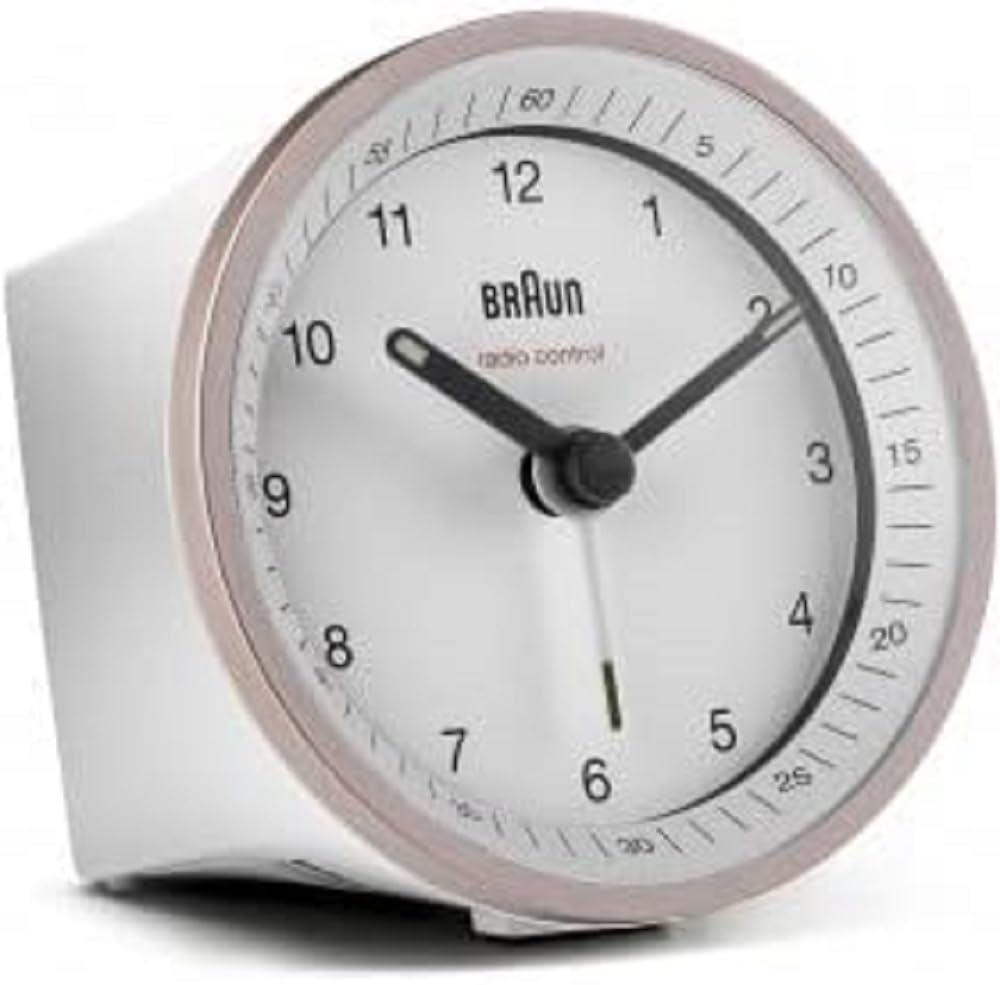 Braun White-Pink Bc07pw-Dcf Radio-Controlled Alarm Clock In White/Pink With Crescendo Alarm, Snooze Function And Lighting