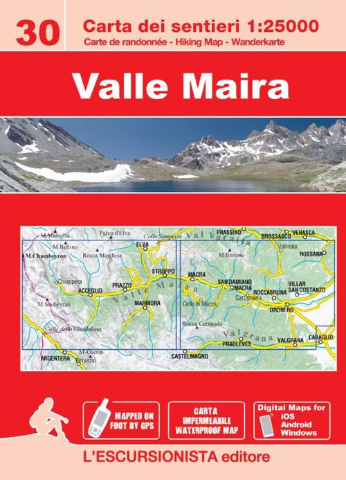 Valle Maira carta dei sentieri 1:25.000 Ediz. italiana inglese francese tedesca
