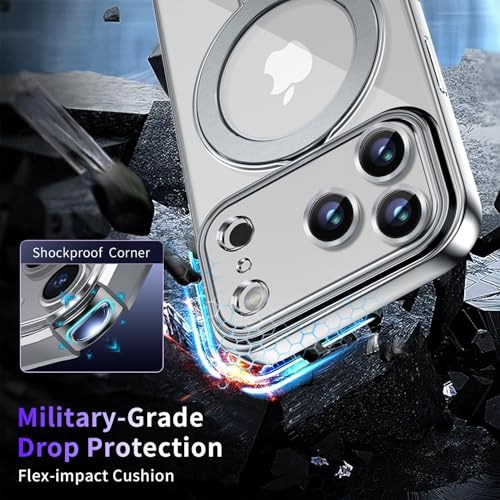 Image of Magnetic for iPhone 17 Pro Case with Invisible Stand[Compatible with MagSafe][Full Camera Lens Protector][Military Drop Protection] Shockproof Not Yellowing Clear Slim Soft for Women Men