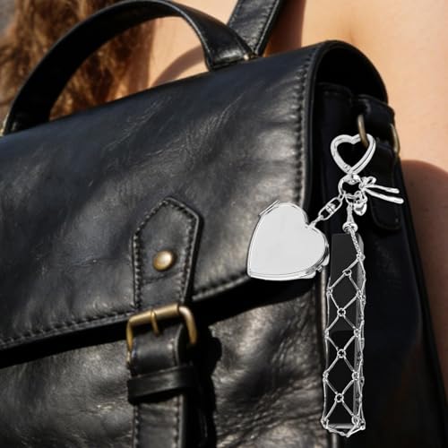 Image of Lipstick Holder Keychain, Y2K Bag Charm Accessories with Touch Up Mirror, Silver Net Pouch for Lip Balm and Makeup Organizer, Portable Bag Link Charm for Daily Use and Travel Essentials